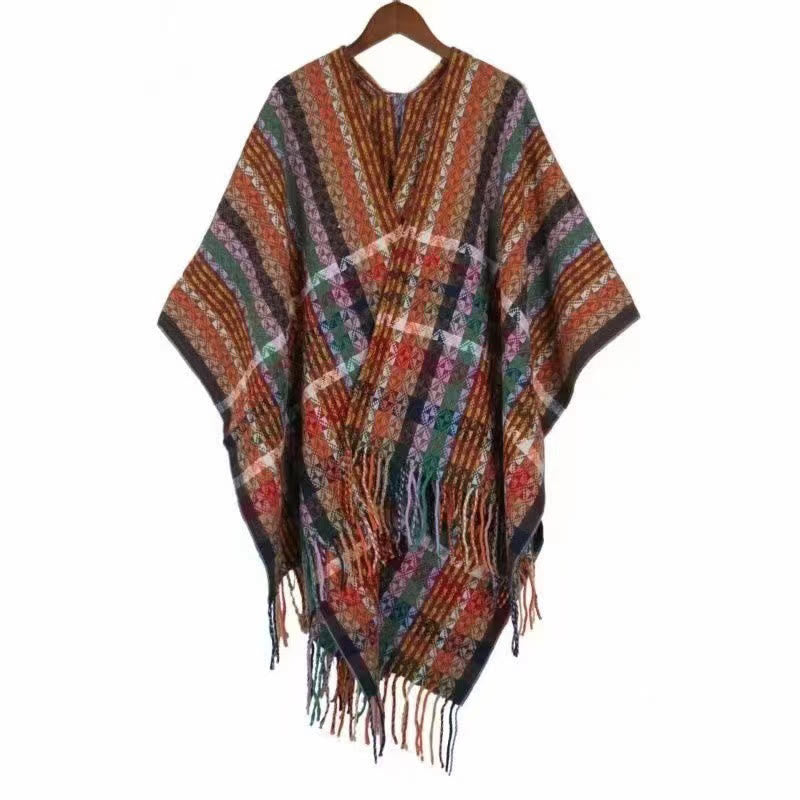 Tibetan Colorful Stripe Geometry Tassels Shawl Fall Winter Soft Scarf Wrap