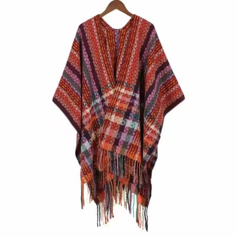 Tibetan Colorful Stripe Geometry Tassels Shawl Fall Winter Soft Scarf Wrap