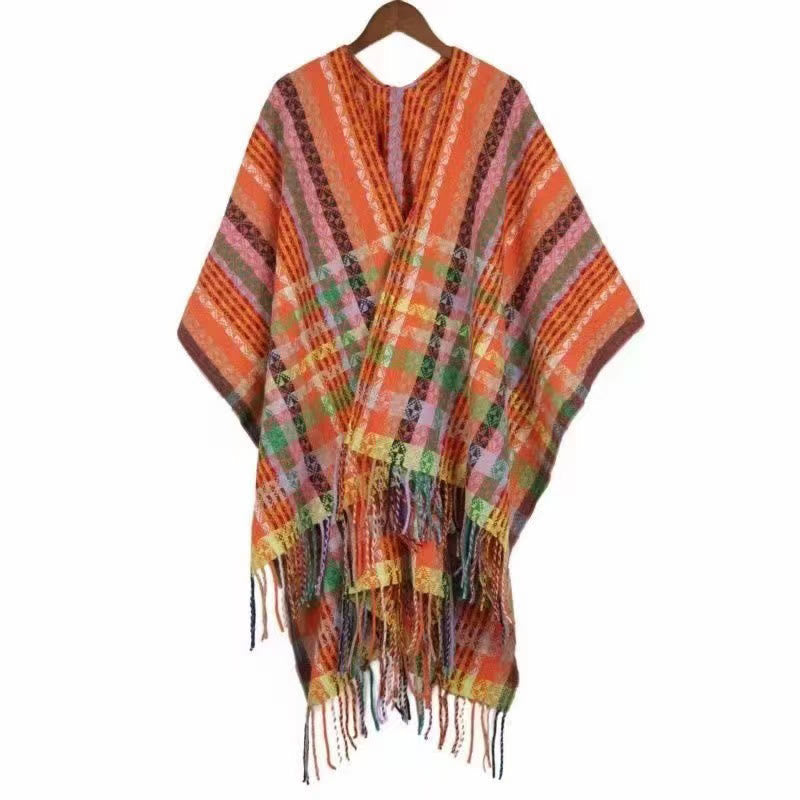 Tibetan Colorful Stripe Geometry Tassels Shawl Fall Winter Soft Scarf Wrap