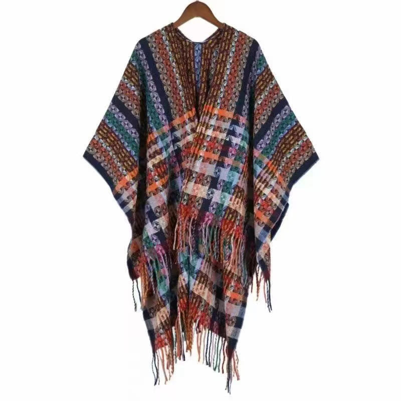 Tibetan Colorful Stripe Geometry Tassels Shawl Fall Winter Soft Scarf Wrap