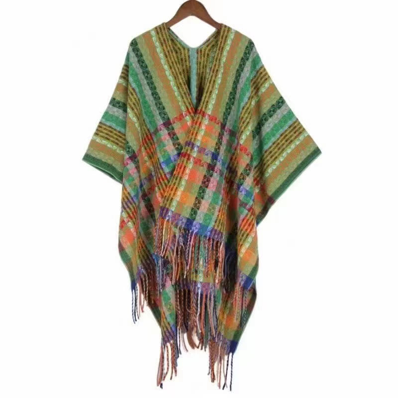 Tibetan Colorful Stripe Geometry Tassels Shawl Fall Winter Soft Scarf Wrap
