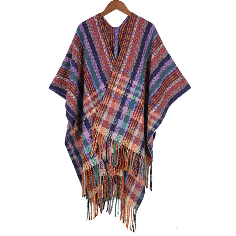 Tibetan Colorful Stripe Geometry Tassels Shawl Fall Winter Soft Scarf Wrap