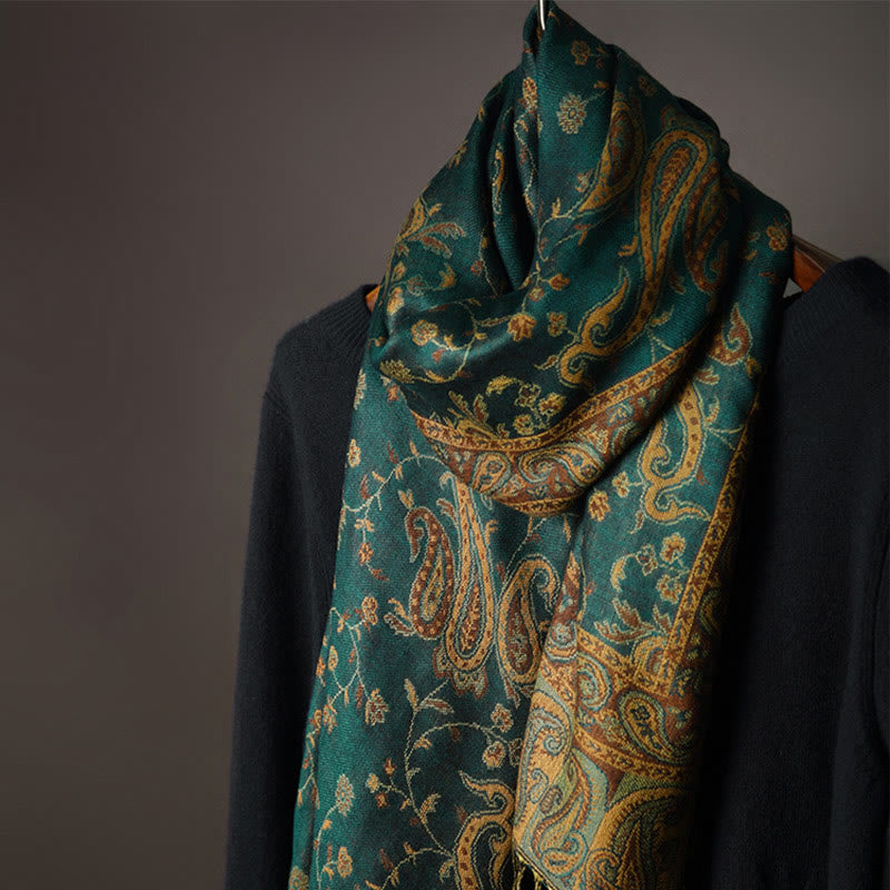 Tibetan Cashew Flower Vine Print Tassels Shawl Fall Winter Soft Scarf Wrap