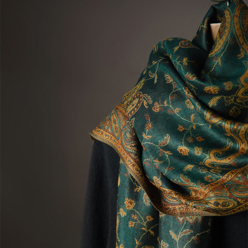 Tibetan Cashew Flower Vine Print Tassels Shawl Fall Winter Soft Scarf Wrap