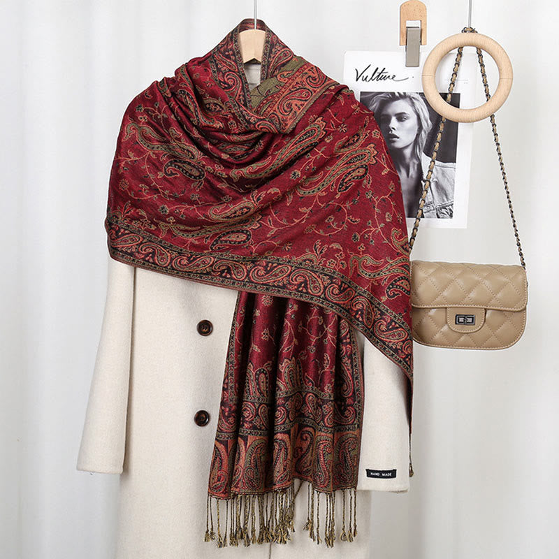 Tibetan Cashew Flower Vine Print Tassels Shawl Fall Winter Soft Scarf Wrap