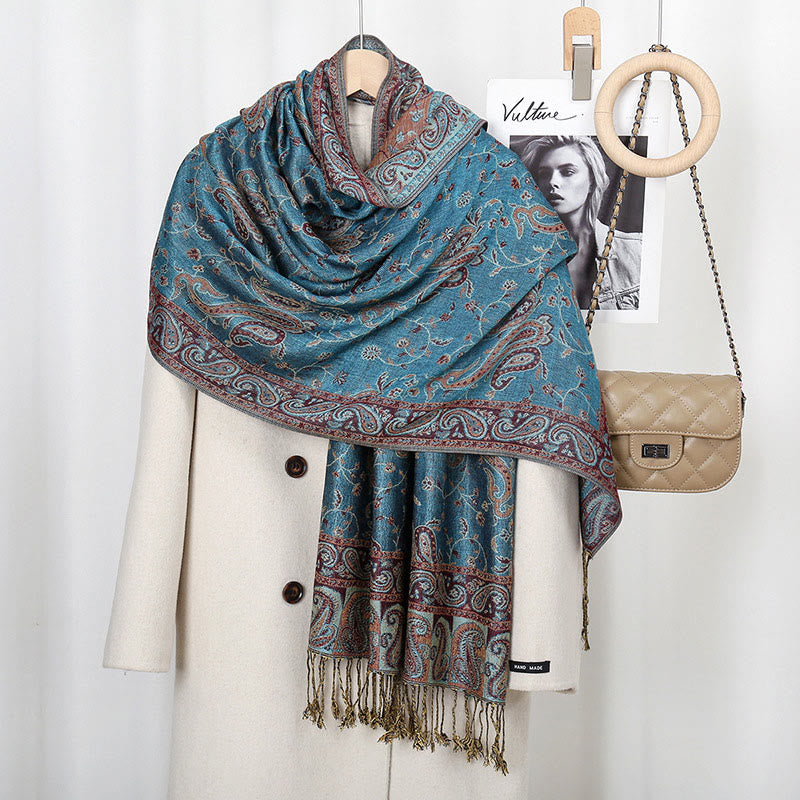 Tibetan Cashew Flower Vine Print Tassels Shawl Fall Winter Soft Scarf Wrap