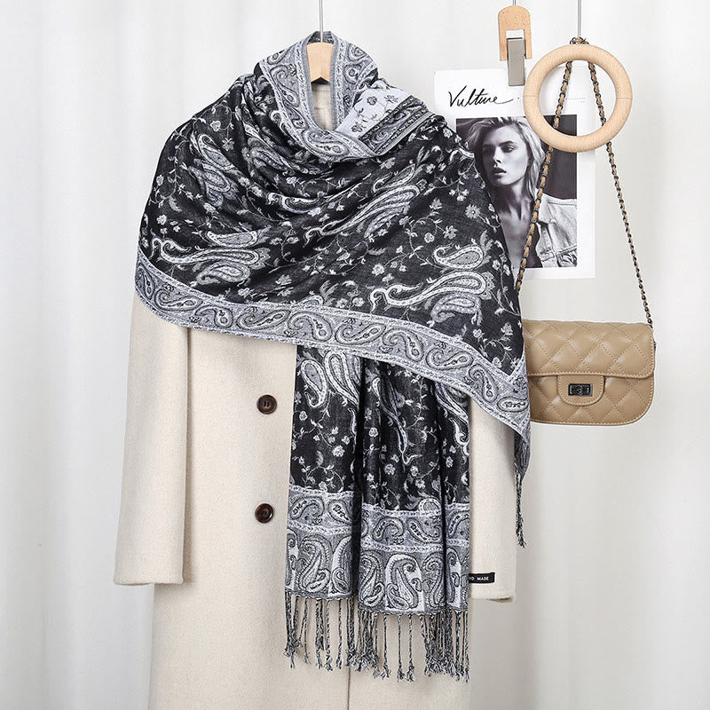 Tibetan Cashew Flower Vine Print Tassels Shawl Fall Winter Soft Scarf Wrap