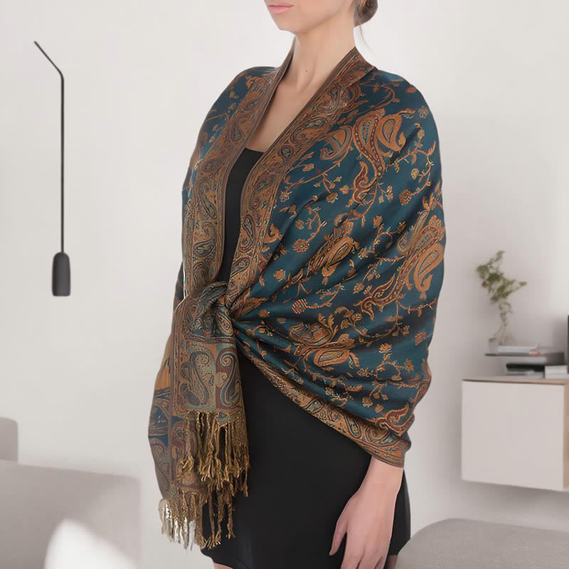 Tibetan Cashew Flower Vine Print Tassels Shawl Fall Winter Soft Scarf Wrap
