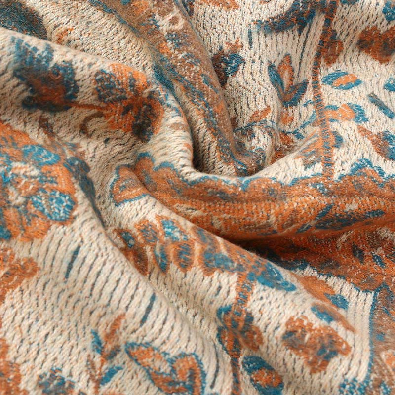 Tactile Knit Botanical Motif Grounding Tibetan Shawl Wrap