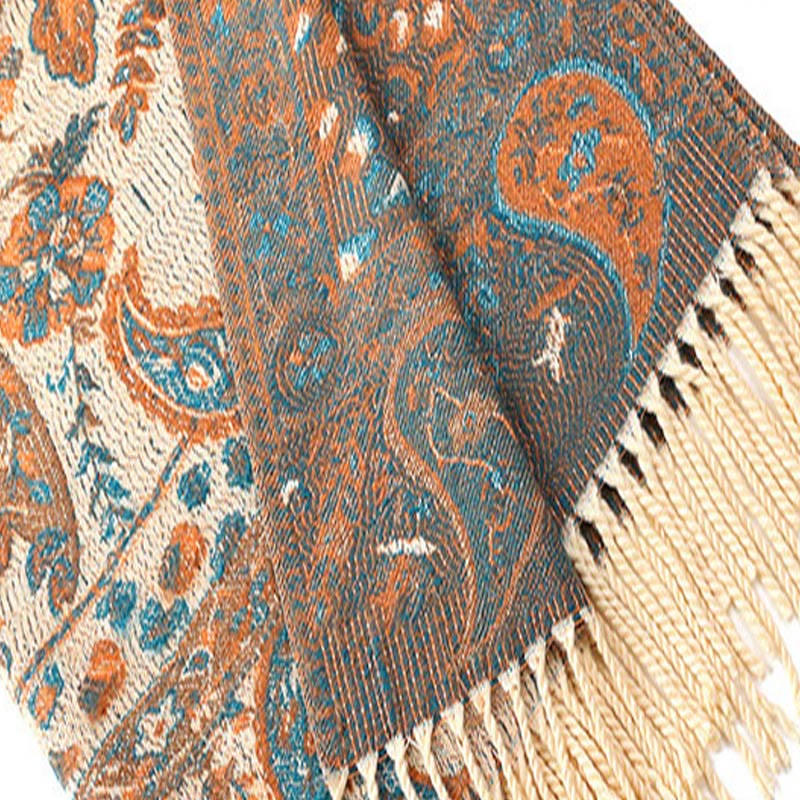 Tactile Knit Botanical Motif Grounding Tibetan Shawl Wrap