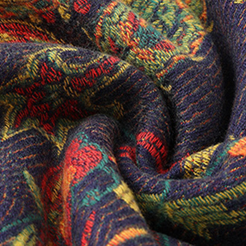 Tibetan Cashew Peony Flowers Vine Tassels Shawl Fall Winter Cozy Scarf Wrap