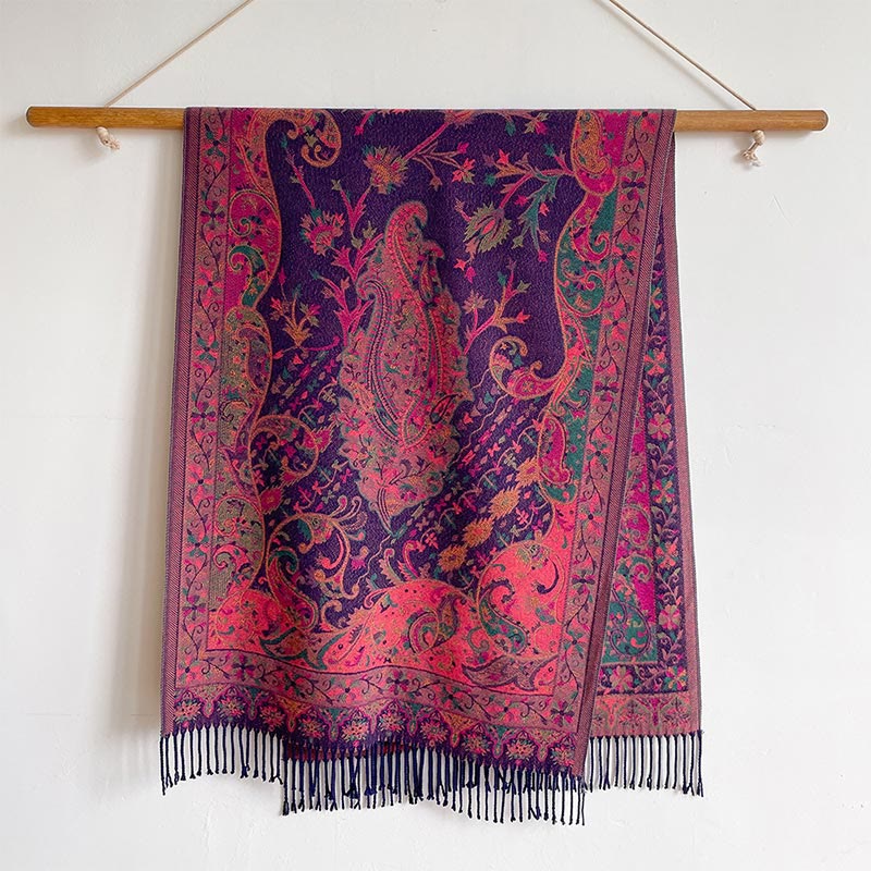 Soft Knit Vine Pattern Tasseled Meditation Shawl Wrap