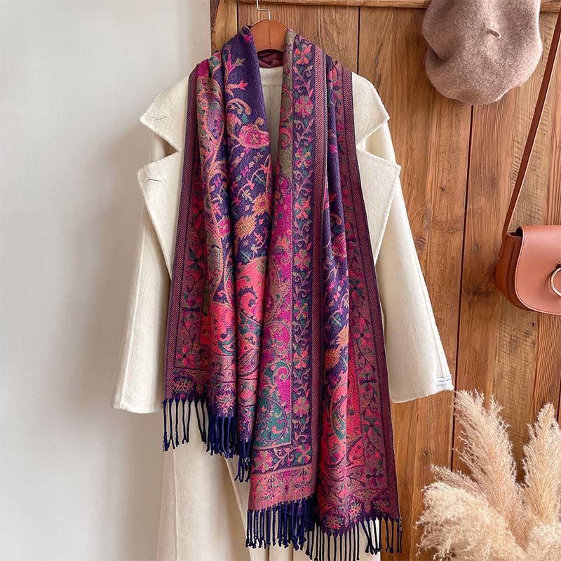 Soft Knit Vine Pattern Tasseled Meditation Shawl Wrap