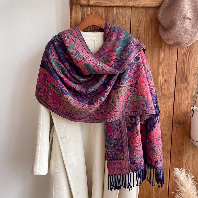 Soft Knit Vine Pattern Tasseled Meditation Shawl Wrap