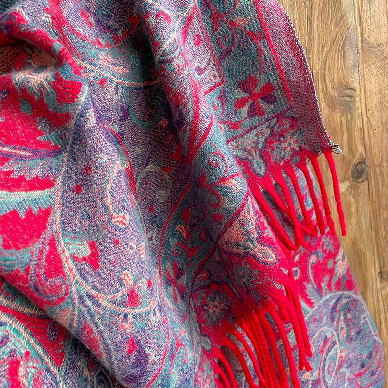 Soft Knit Vine Pattern Tasseled Meditation Shawl Wrap