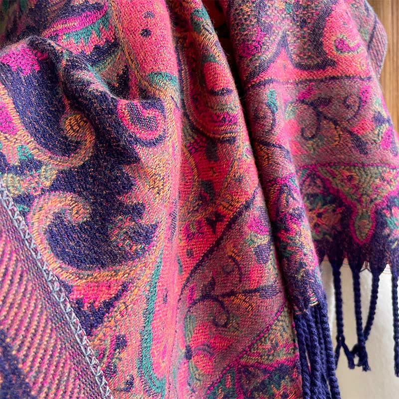 Soft Knit Vine Pattern Tasseled Meditation Shawl Wrap