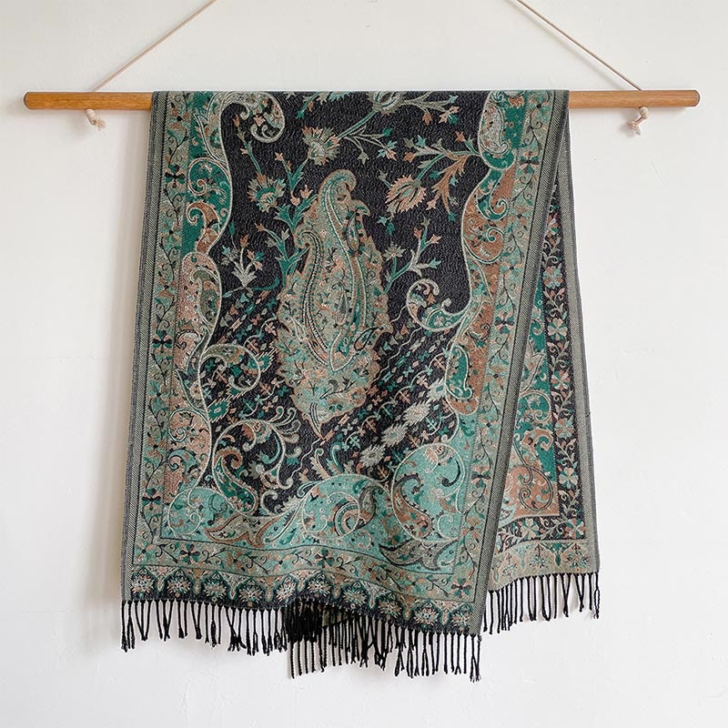Soft Knit Vine Pattern Tasseled Meditation Shawl Wrap