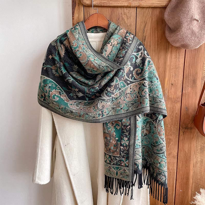 Soft Knit Vine Pattern Tasseled Meditation Shawl Wrap