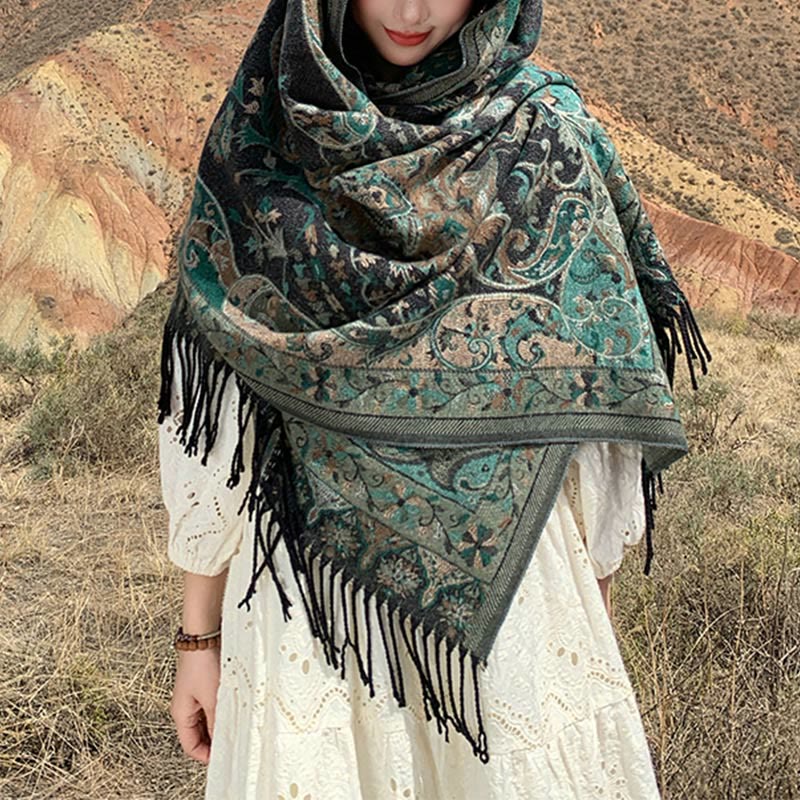 Soft Knit Vine Pattern Tasseled Meditation Shawl Wrap