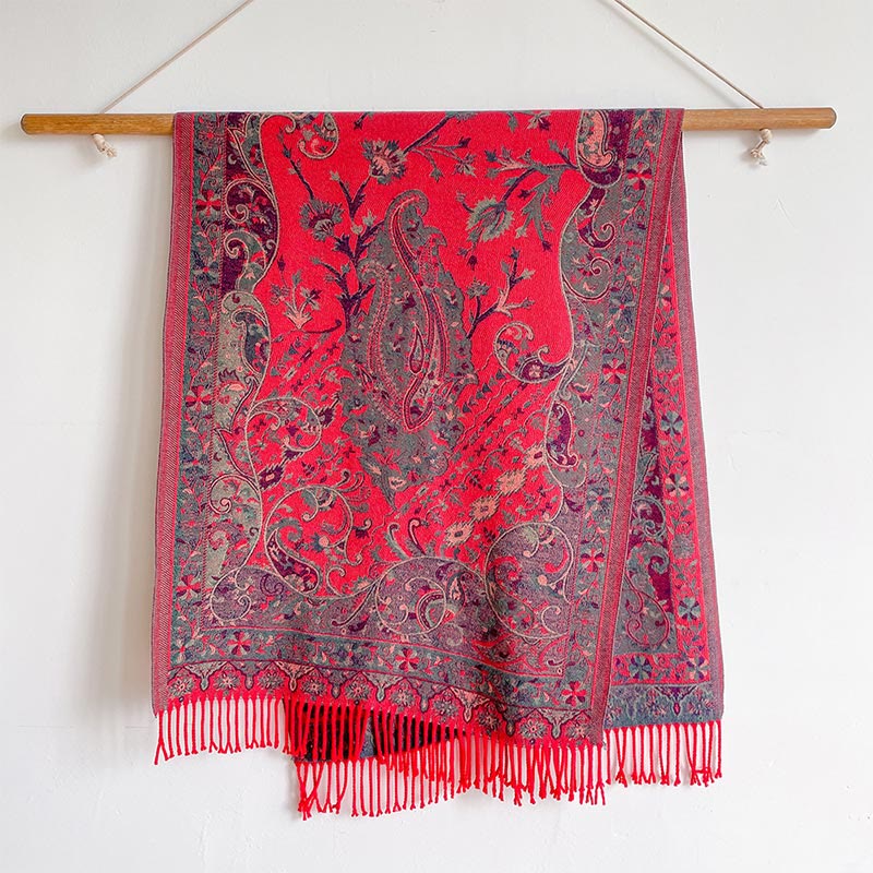 Soft Knit Vine Pattern Tasseled Meditation Shawl Wrap
