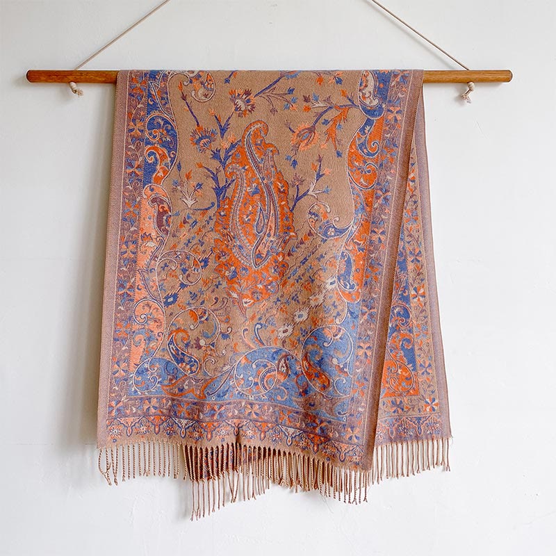 Soft Knit Vine Pattern Tasseled Meditation Shawl Wrap