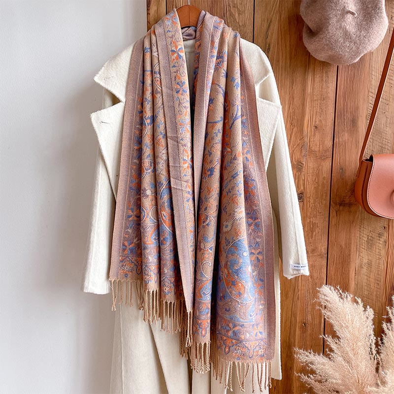 Soft Knit Vine Pattern Tasseled Meditation Shawl Wrap