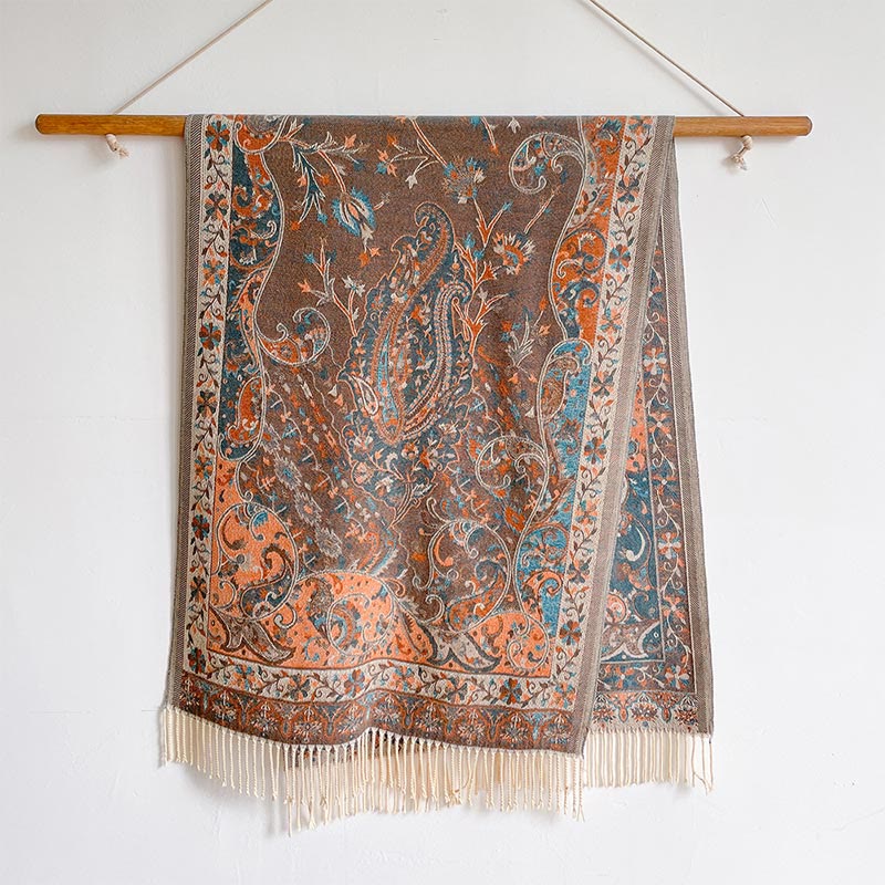 Soft Knit Vine Pattern Tasseled Meditation Shawl Wrap