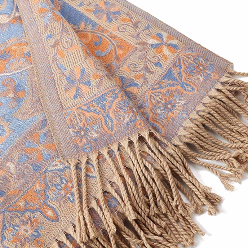 Soft Knit Vine Pattern Tasseled Meditation Shawl Wrap