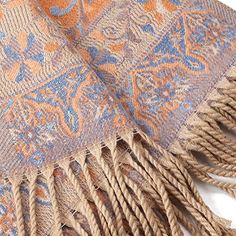 Soft Knit Vine Pattern Tasseled Meditation Shawl Wrap