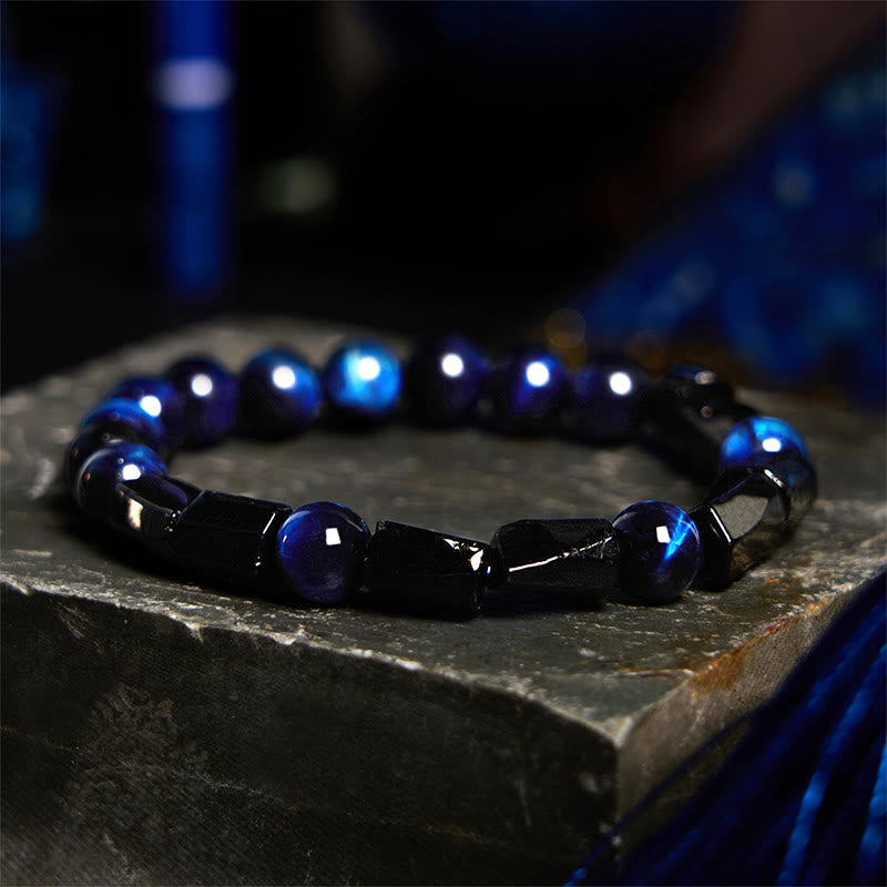 Blue Tiger Eye and Black Tourmaline Grounding Energy Bracelet