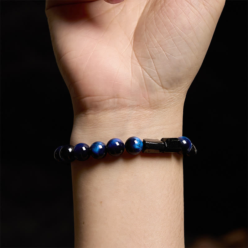 Blue Tiger Eye and Black Tourmaline Grounding Energy Bracelet
