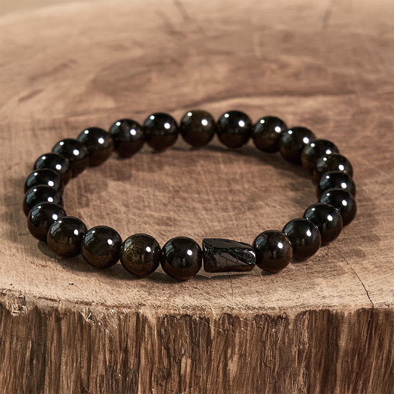 Gold Sheen Obsidian and Black Tourmaline Grounding Beaded Bracelet