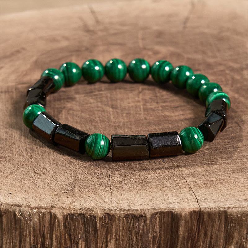 Malachite and Black Tourmaline Grounding Beaded Energy Bracelet