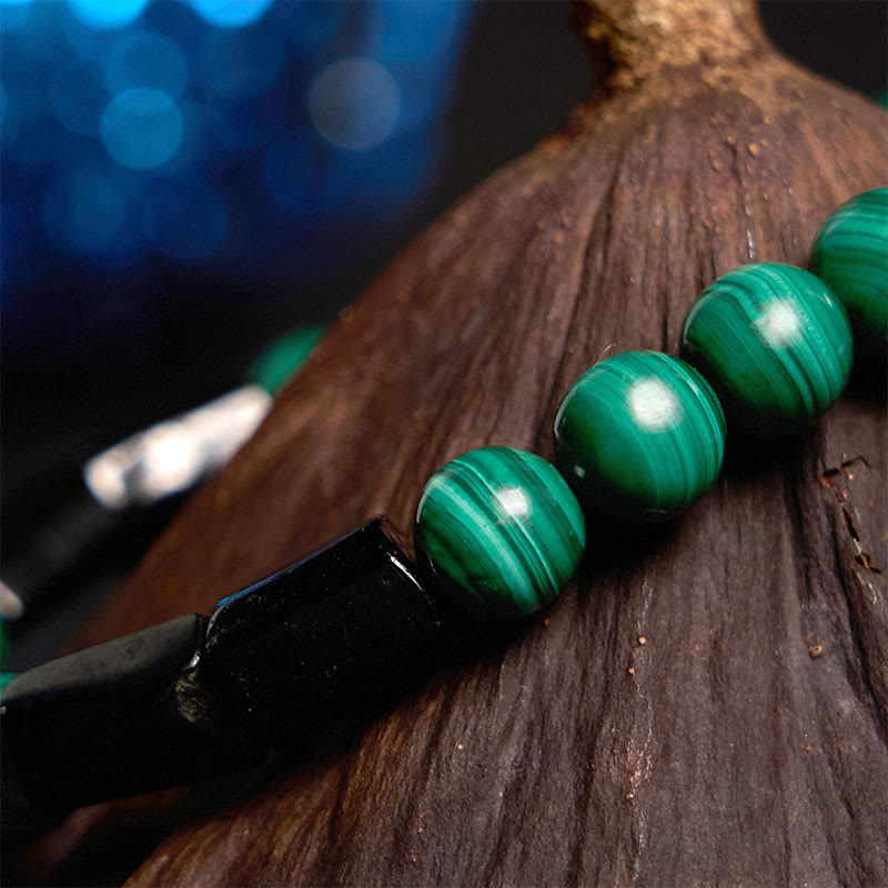 Handmade Malachite and Black Tourmaline Synergy Beaded Bracelet