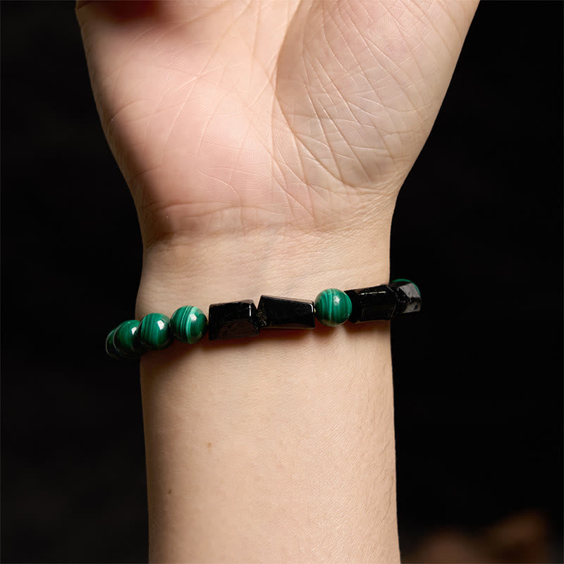 Handmade Malachite and Black Tourmaline Grounding Bead Bracelet