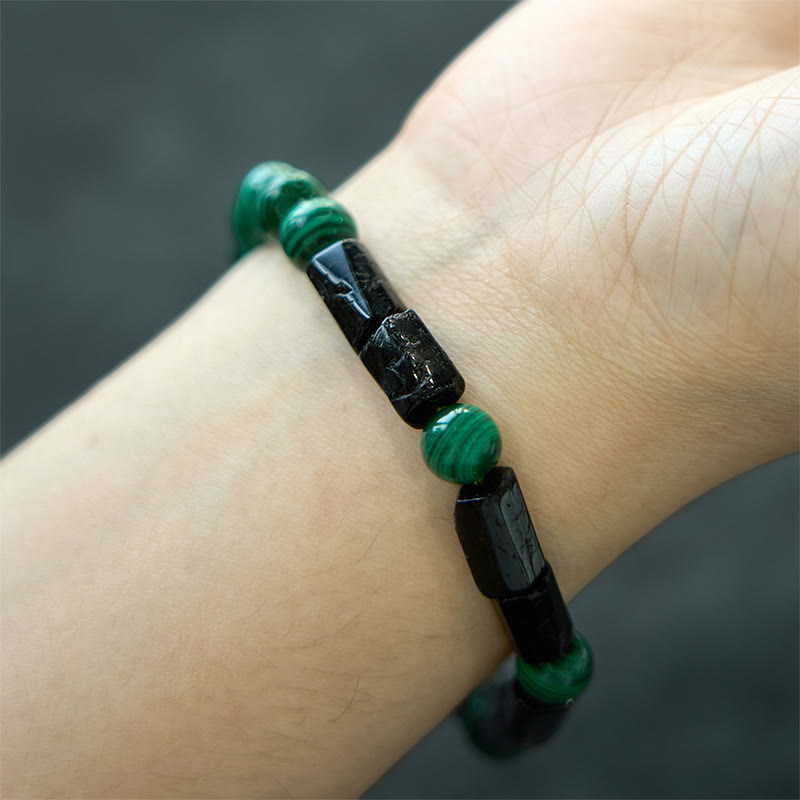 Handmade Malachite and Black Tourmaline Grounding Bead Bracelet