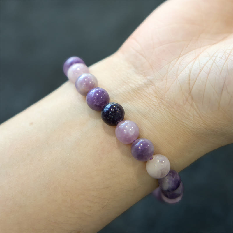 Natural Purple Mica Lepidolite Beaded Energy Bracelet for Balance