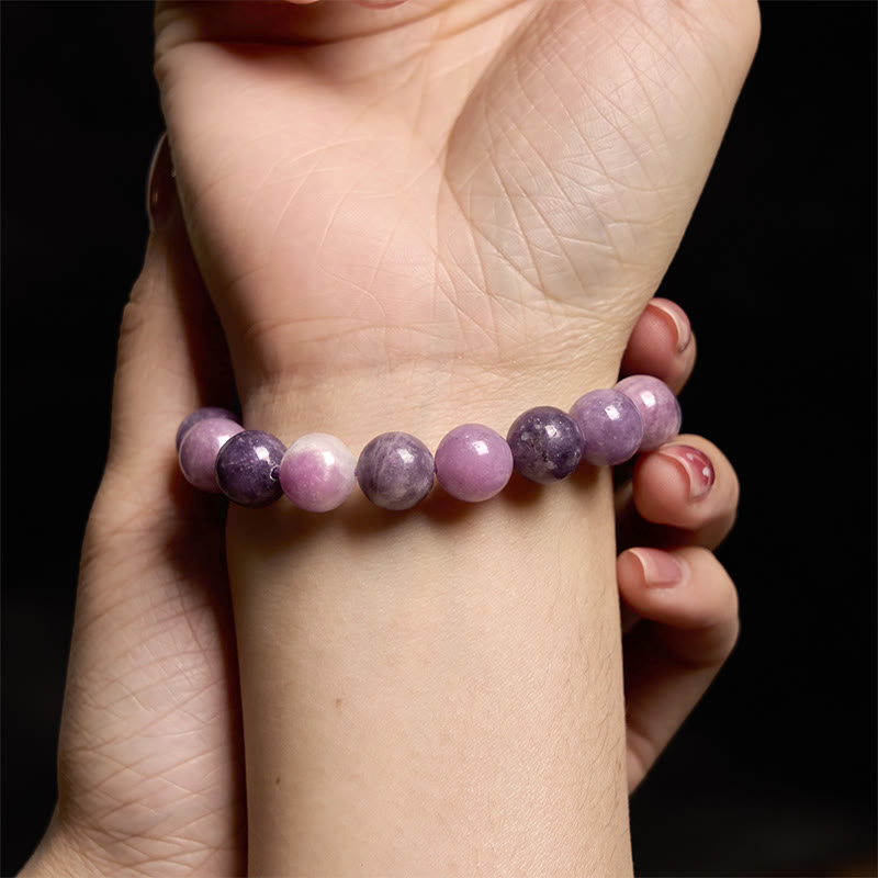 Lepidolite Purple Mica Stone Beaded Bracelet for Emotional Balance