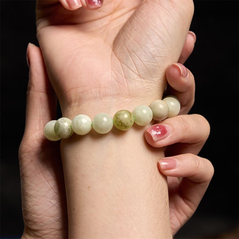 Authentic Polished Hetian Jade Beaded Bracelet