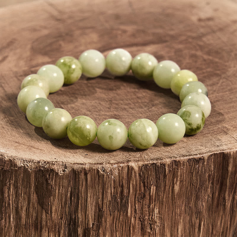 Authentic Polished Hetian Jade Beaded Bracelet