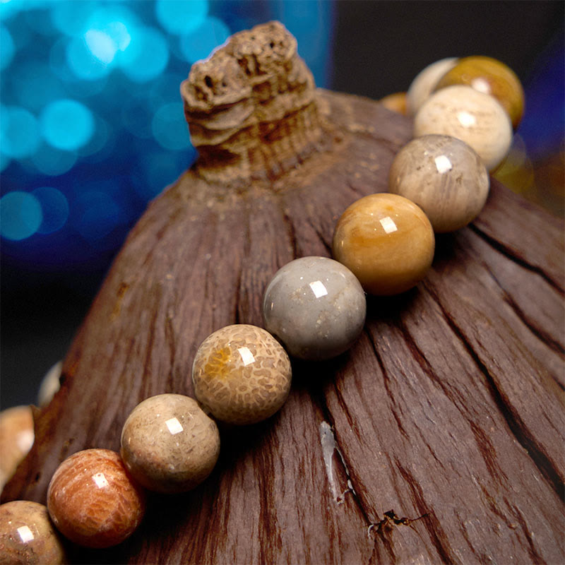 Natural Fossil Coral Beaded Compassion Bracelet