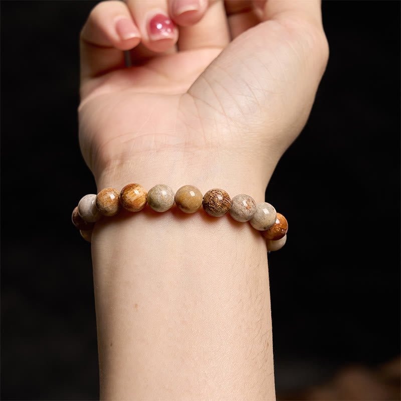 Natural Fossil Coral Beaded Compassion Bracelet