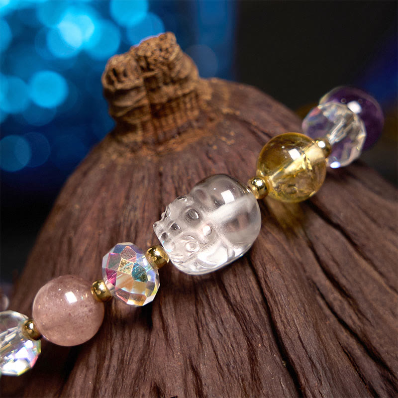 PiXiu White Crystal Citrine Green Strawberry Quartz Amethyst Luck Bracelet