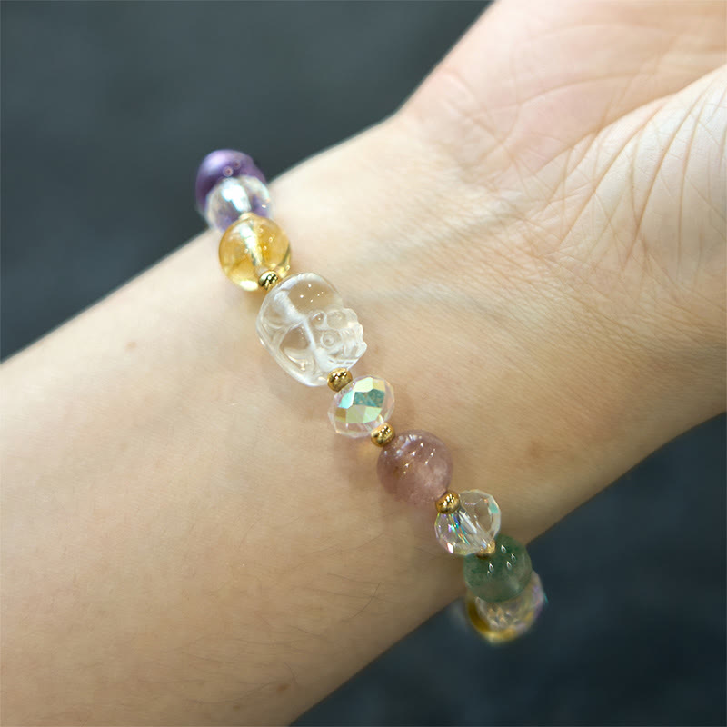 PiXiu White Crystal Citrine Green Strawberry Quartz Amethyst Luck Bracelet