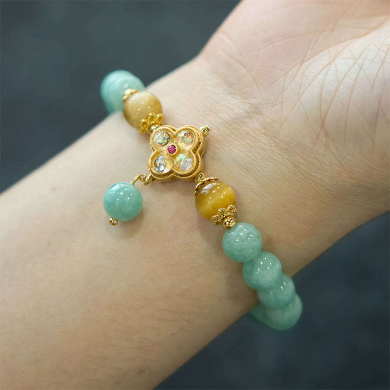 Natural Yellow Tiger Eye and Jade Beaded Energy Bracelet
