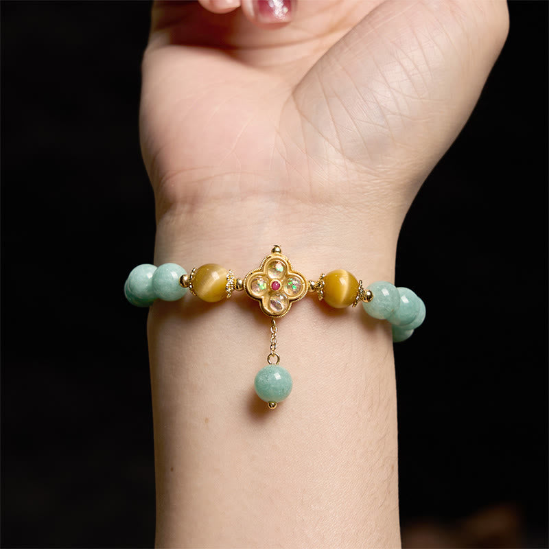 Natural Yellow Tiger Eye and Jade Beaded Energy Bracelet