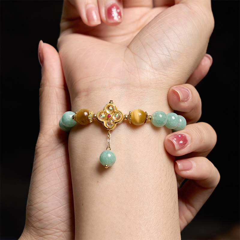 Natural Yellow Tiger Eye and Jade Beaded Energy Bracelet