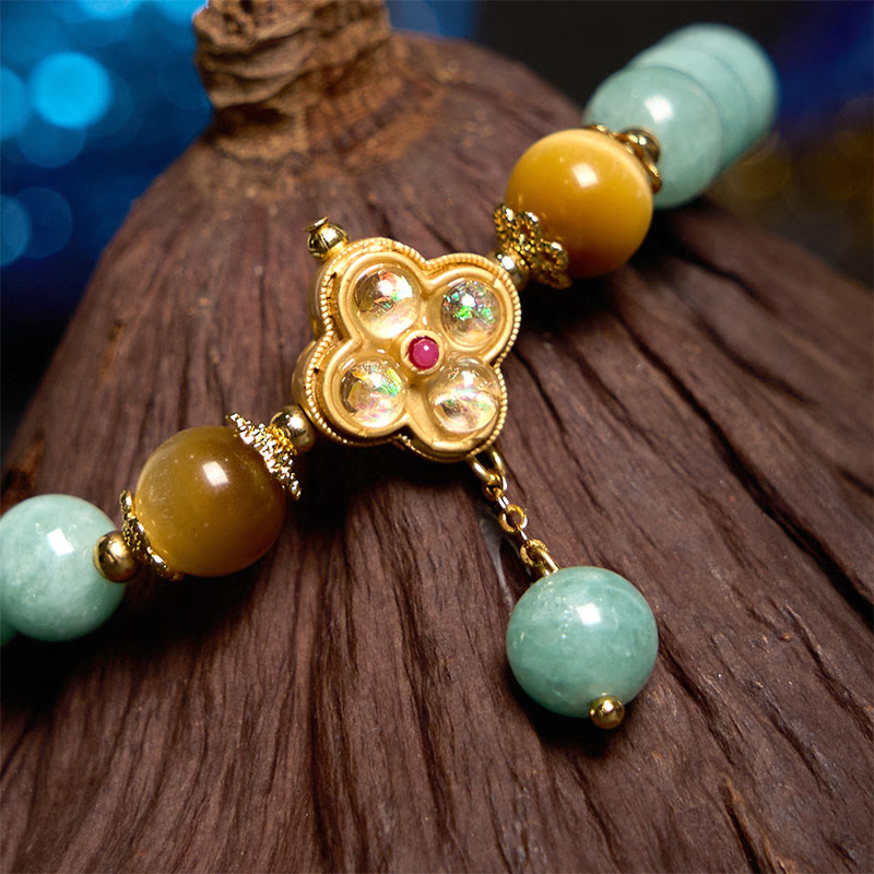 Natural Yellow Tiger Eye and Jade Beaded Energy Bracelet