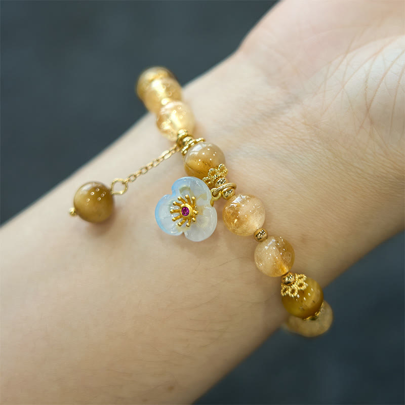 Citrine Tiger Eye Flower Charm Generosity Bracelet