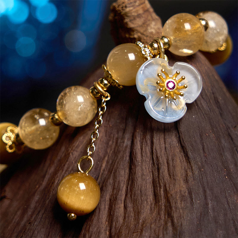 Citrine Tiger Eye Flower Charm Generosity Bracelet
